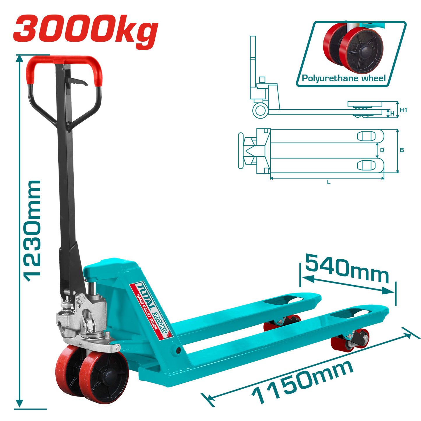 Heavy-Duty Industrial Hand Pallet Truck 3000kg (3-Ton) - 540×1150mm