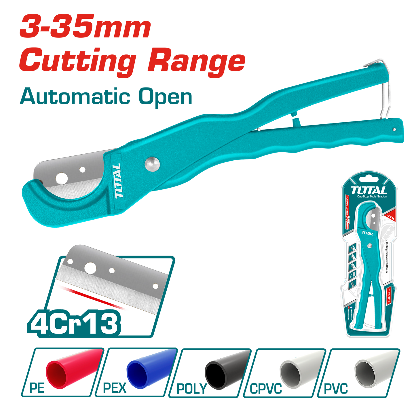 One-Time Action Aluminum PVC Pipe Cutter 210mm (Ø3-35mm)