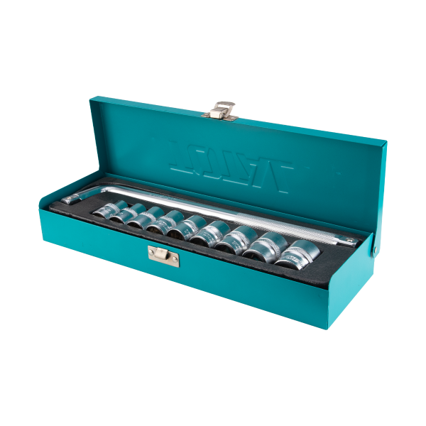 Industrial 1/2" Drive High-Torque Metric Socket & Solid L-Bar Set (10 pieces)