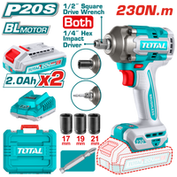 Cordless Impact Driver & Wrench 230N.m - 1/4" Hex + 1/2" Square Drive - P20S 2.0Ah