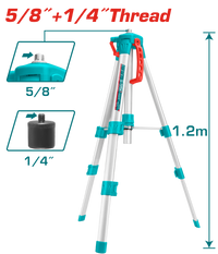 Tripod for Laser Levels 5/8" + 1/4" Thread - 1.2m