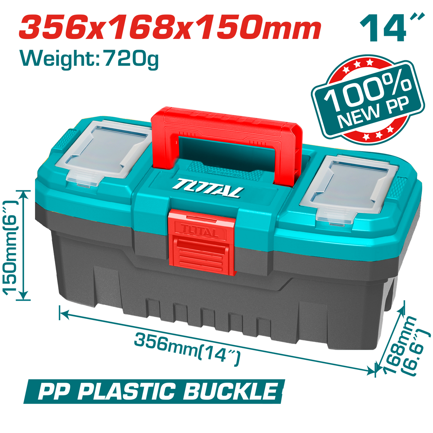 Plastic Tool Box 14" - 356x168x150mm - Polypropylene buckle