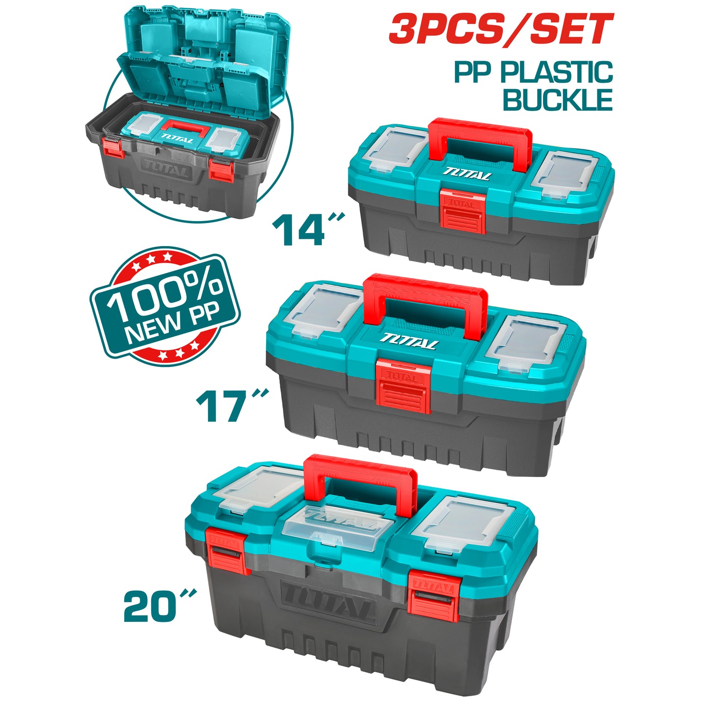 High-Impact Polypropylene Tool Box Storage System 14" + 17" + 20" (3 pieces)