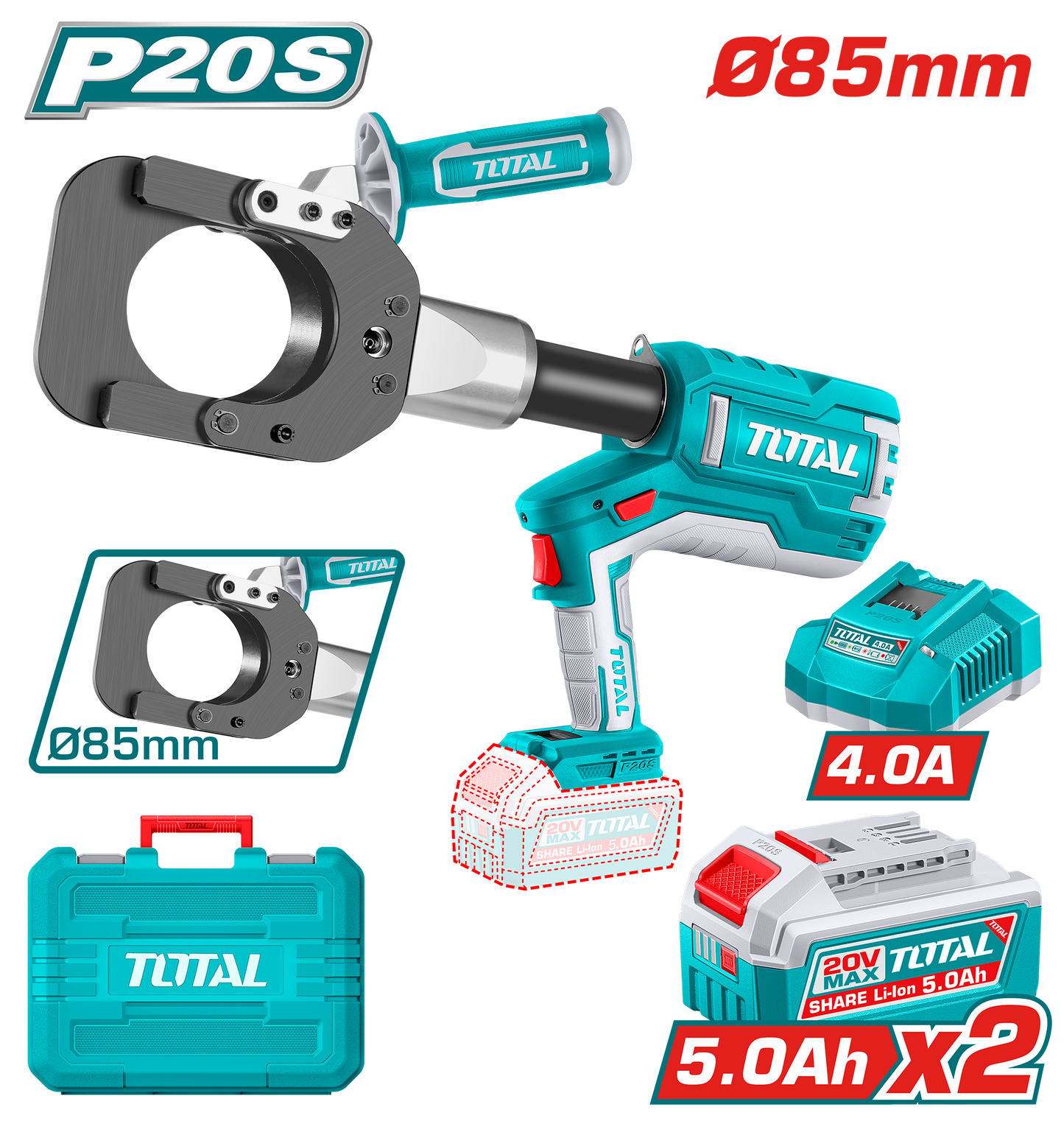 Cordless Industrial Hydraulic Cable Cutter Ø85mm - 60KN - P20S 5.0Ah