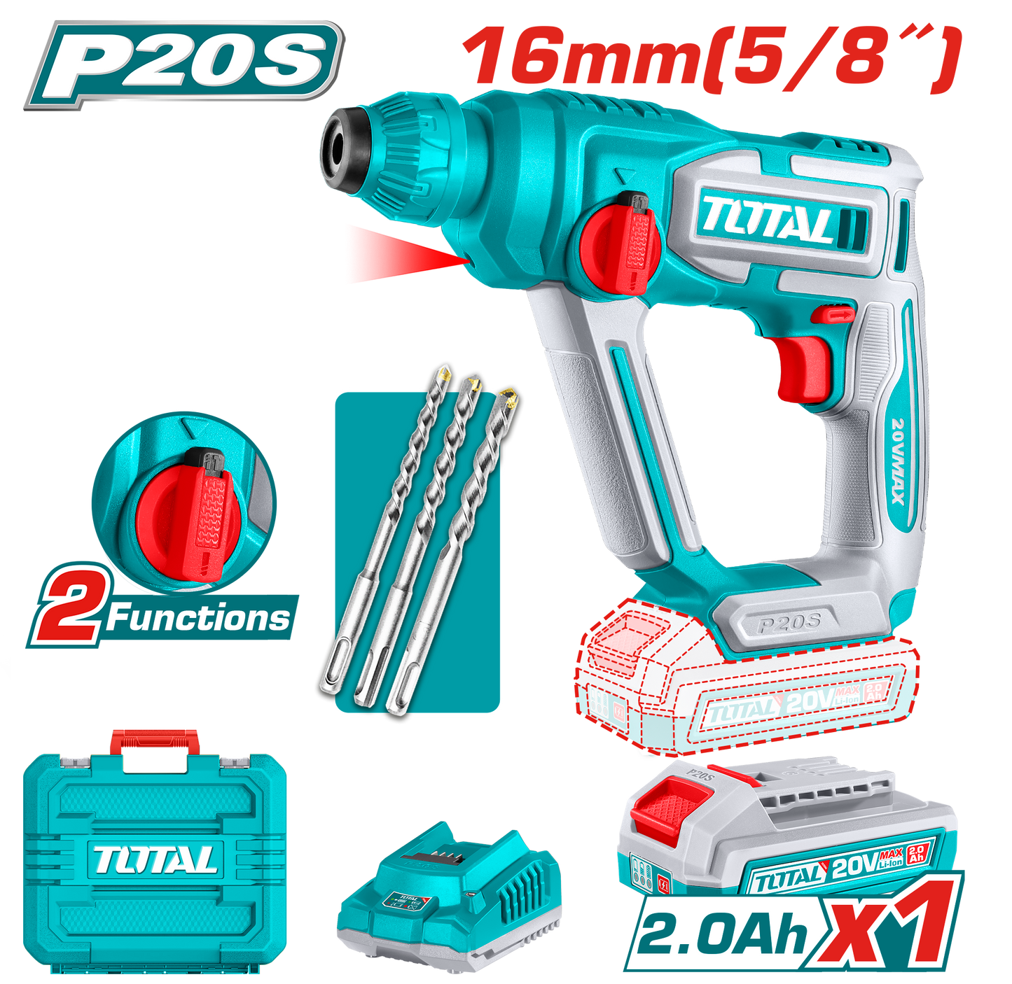 Ultra-Lightweight Cordless Rotary Hammer 16mm(5/8") - SDS Plus - P20S 2.0Ah