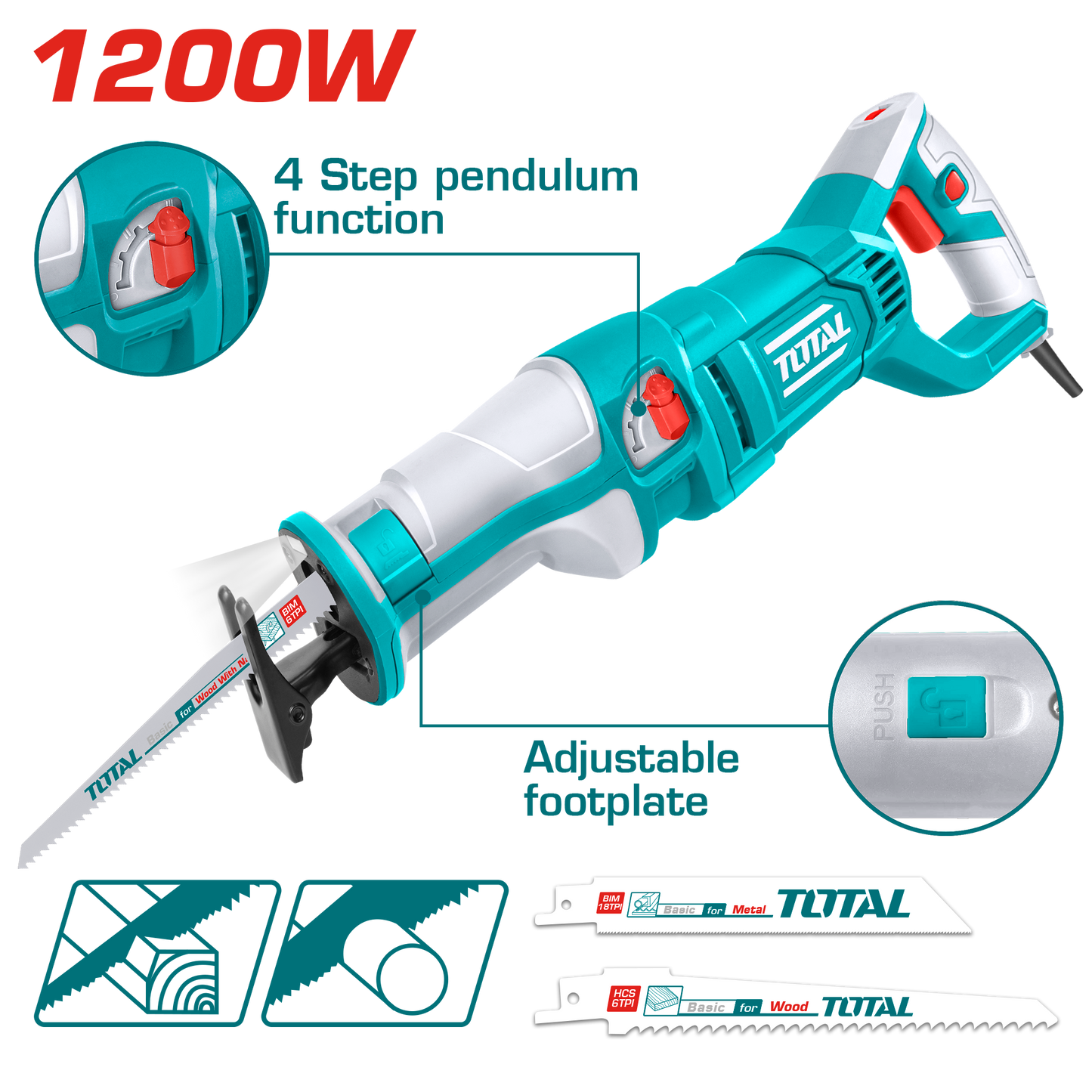 Industrial 4-Step Pendulum Reciprocating Demolition Saw 1200W - SDS Chuck