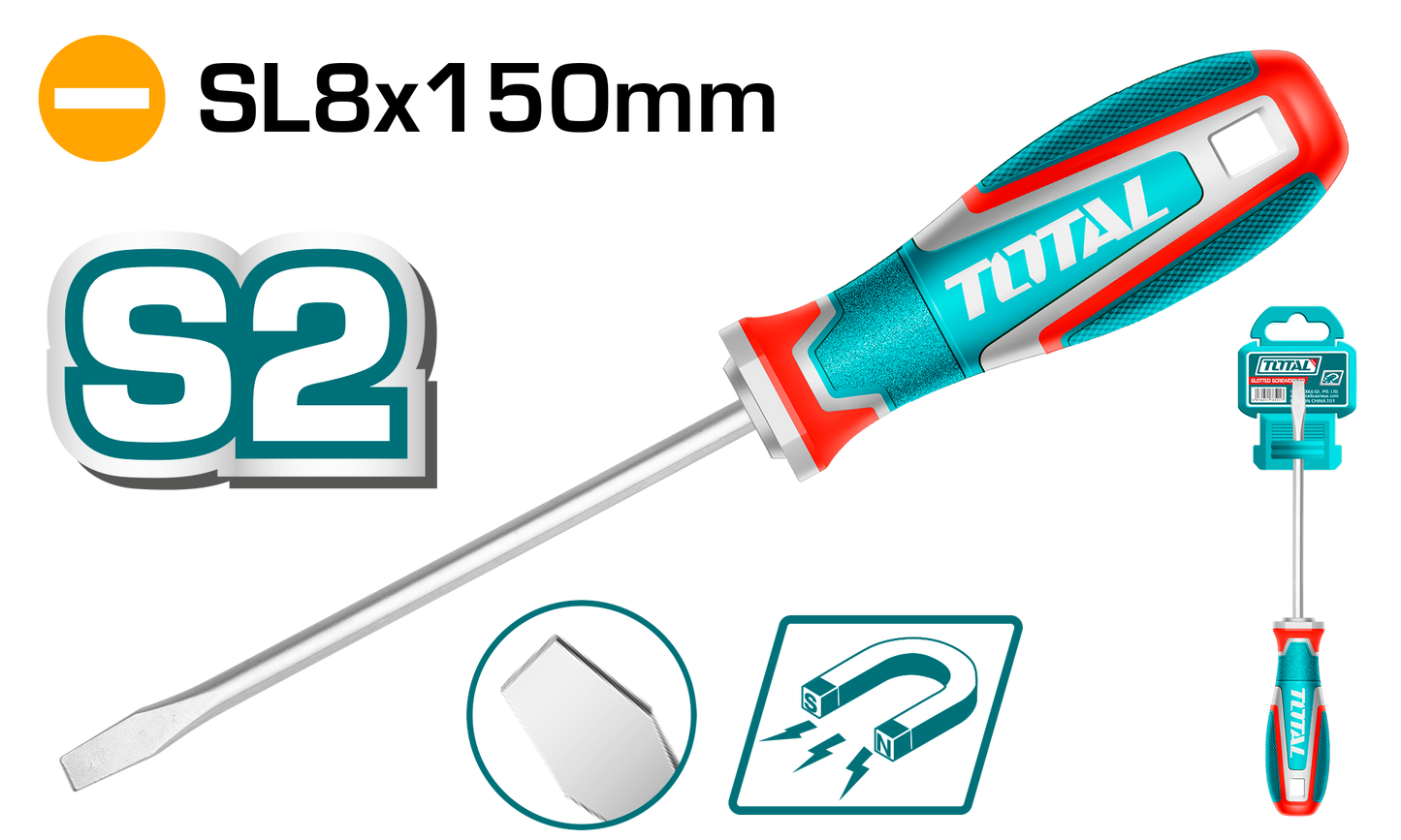 Industrial S2 Steel Flathead Screwdriver SL8 x 150mm