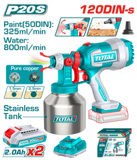 Cordless HVLP Spray Gun with 800ml Stainless Steel Tank - 120DIN-s - P20S 2.0Ah