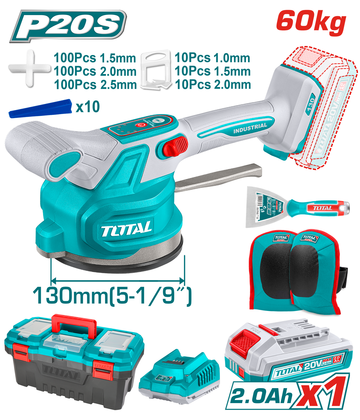 Cordless Tile Vibration & Suction Machine 60kg - P20S 2.0Ah