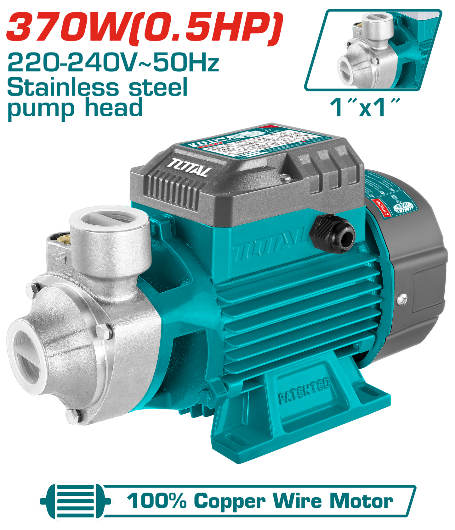 Stainless Steel Peripheral Pump 370W(0.5HP) - 1"
