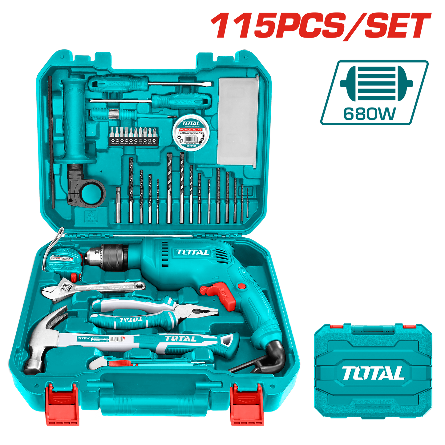 115 Pcs Tools Set +1 Pc 680W Impact Drill