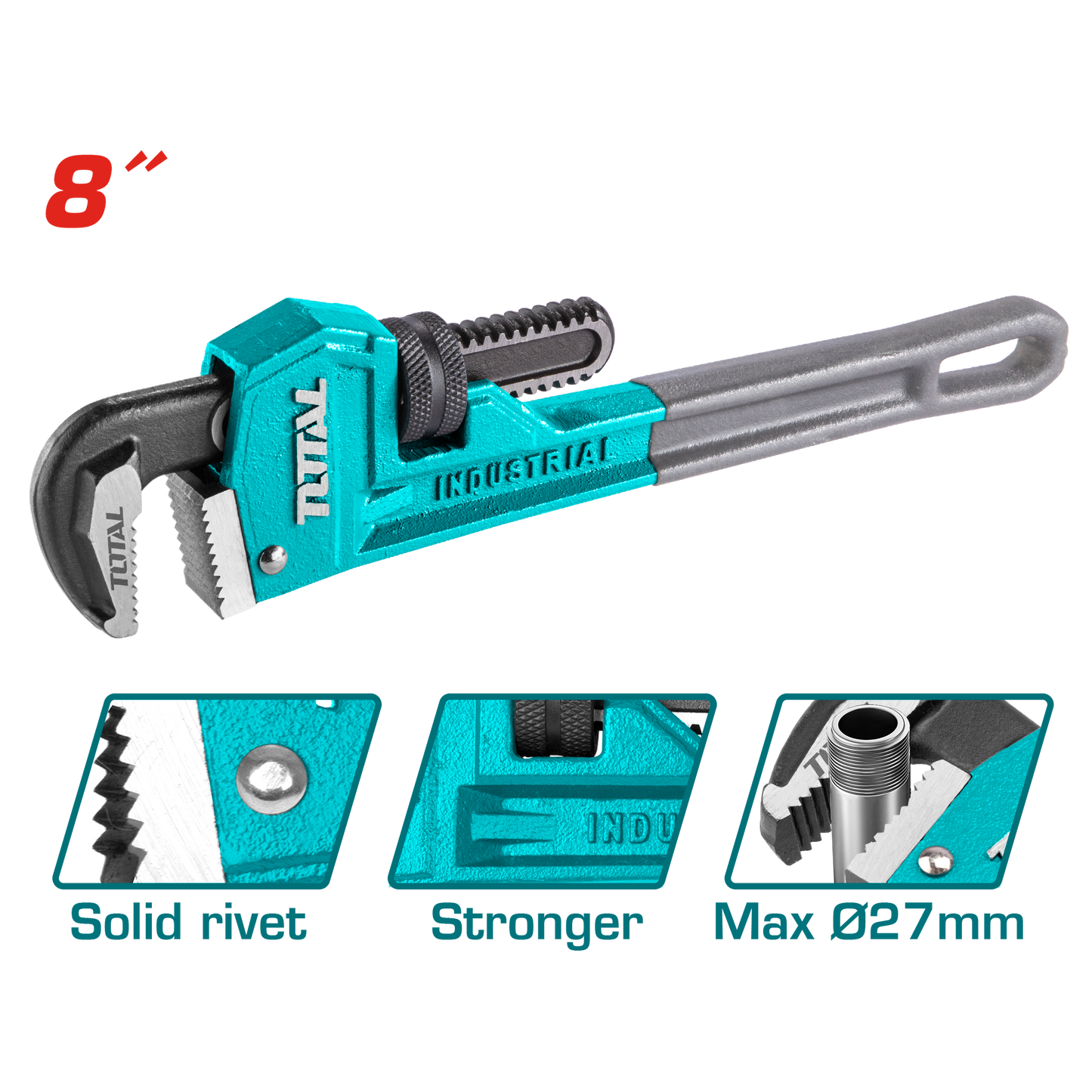 Pipe Wrench, (8" 200mm), Grey Handle