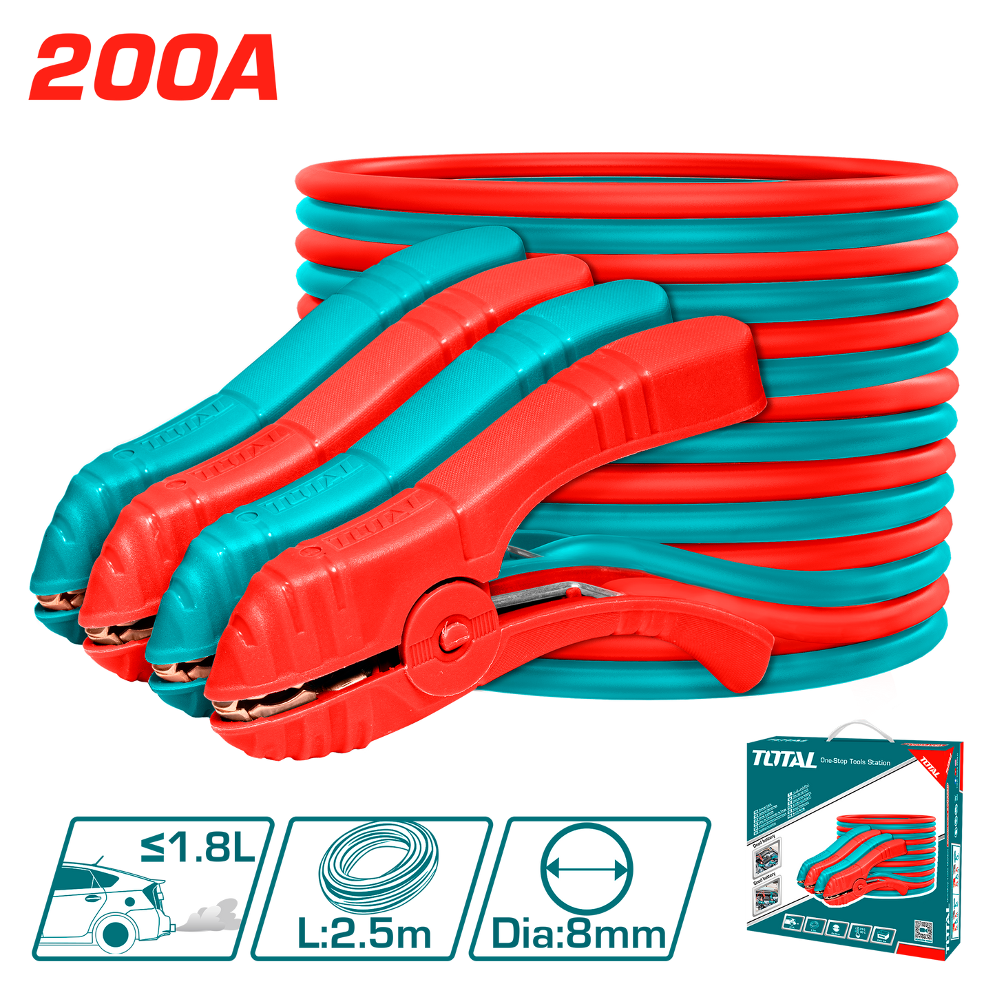 Booster Cable, 200AMP, Clamp:14x9cm, 2.5m