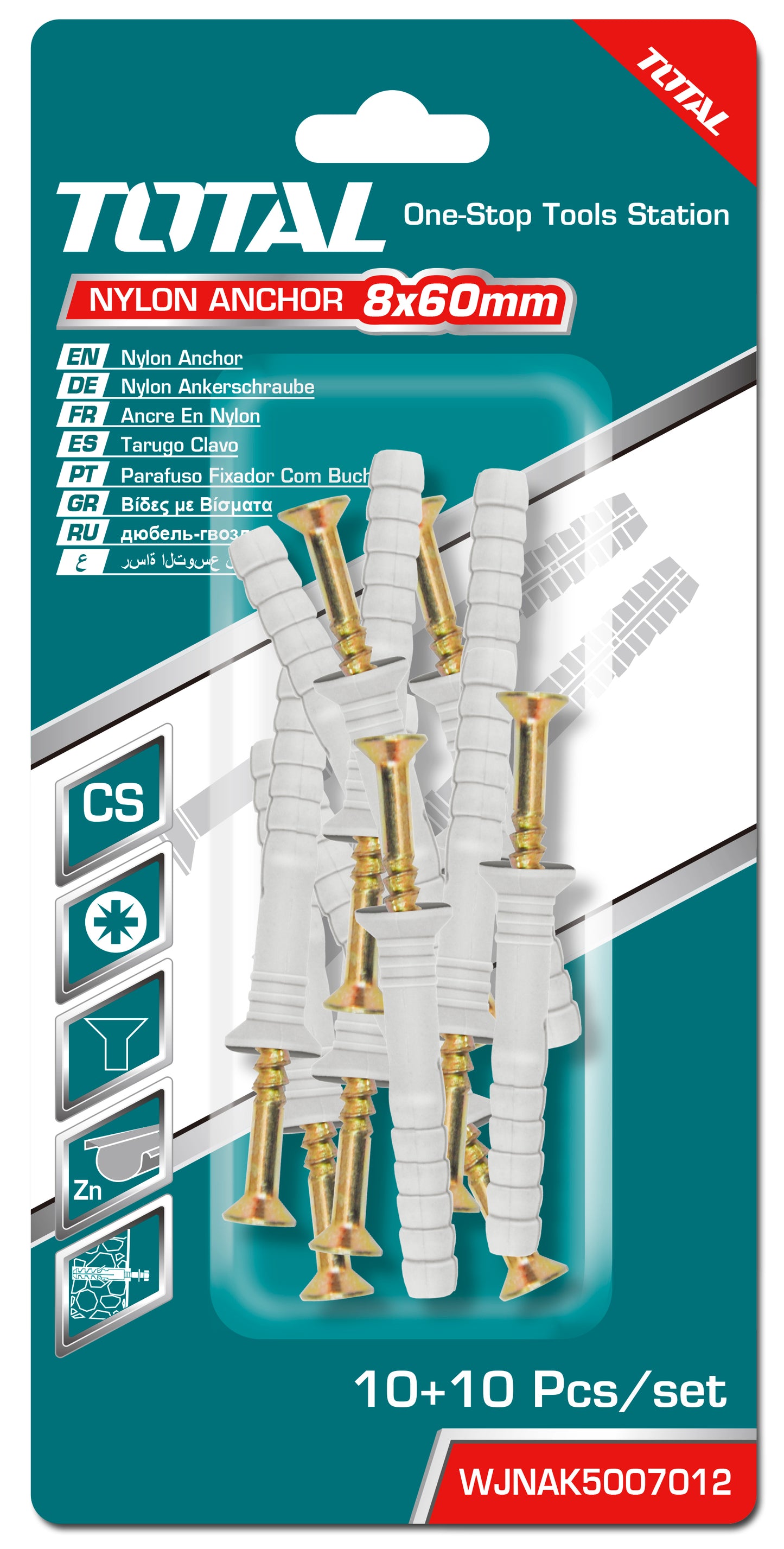 Nylon Anchor - Plug: 8 x 60mm / Screw: 5 x 70mm (10pcs)