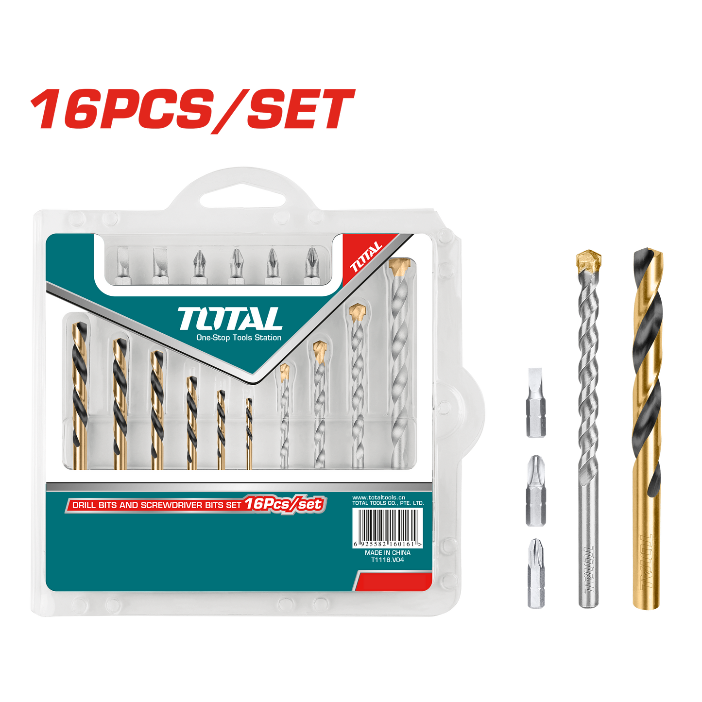 16 Pcs Drill Bits & Screwdrivers Set
